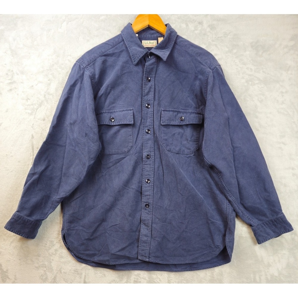 L.L. Bean Chamois Cloth Shirt Men Large Navy Chest Pockets Workwear Vintage USA